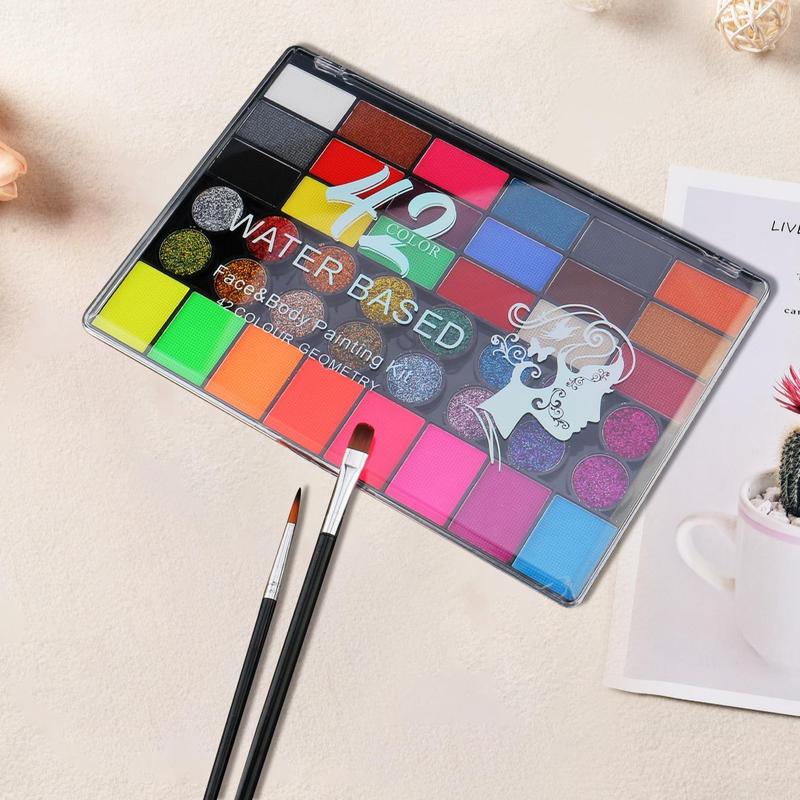 42 Color Water-soluble Face Body Painting Palette with 2 Brushes, 1 Box Stage Makeup Funny Body Painting, Party Face Painting, Stage Makeup Color Paint, Cosmetic 0