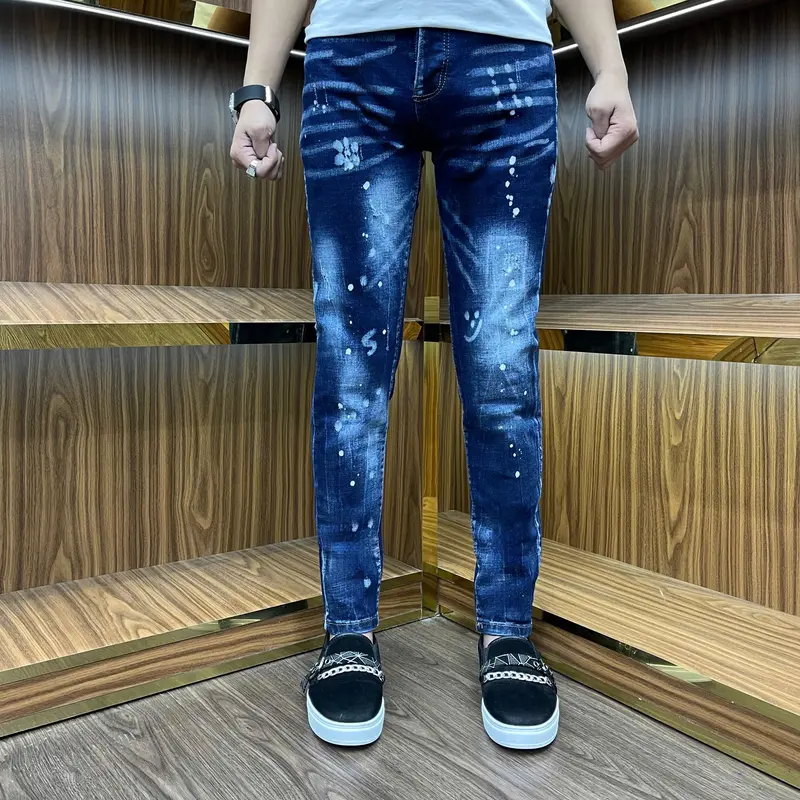 quần jean nam xanh vảy sơn hình hoa bốn cúc 0