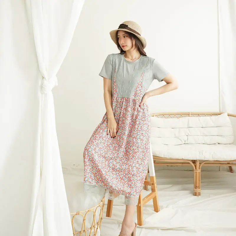 [Basica Moda] 18440 Gaun Dress Midi Wanita Melicia Casual Floral 4