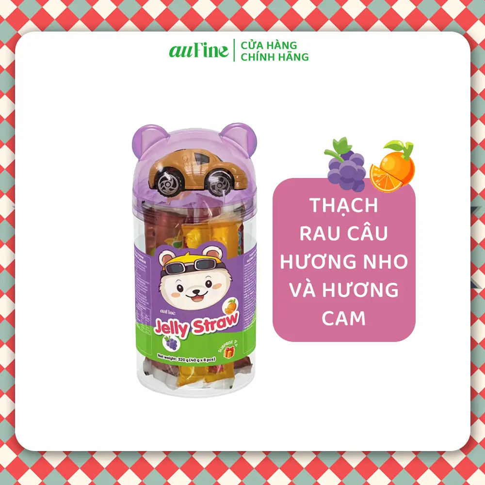 Thạch rau câu AUFINE hương cam và hương nho 320g (40g x 8 cây) tặng kèm đồ chơi ngẫu nhiên