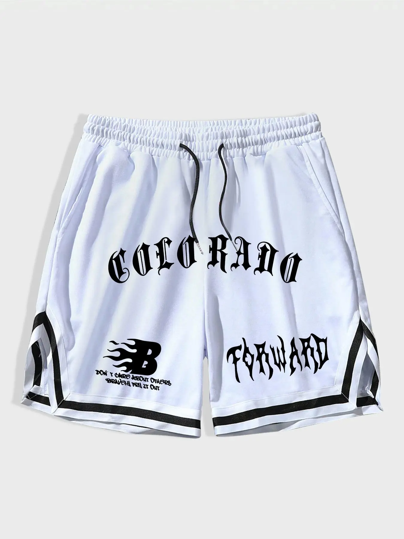 Men's Letter Print Split Hem Drawstring Shorts, National Day Clothing, Regular Fit Casual Striped Trim Pocket Elastic Waist Shorts for Summer, Mens Bottoms for Daily Wear
