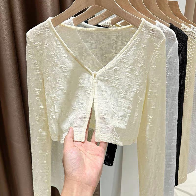 Áo cardigan mỏng dáng ngắn CÚC NGỌC phong cách nhẹ nhàng HA24-05 Nữ Women Ren Top Kem