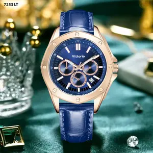 Vittorio Jam Tangan Wanita V-7253LT Kulit Tanggal Original Anti Air Garansi 1 Tahun Diameter 35mm Bahan Stainless Steel Kaca Sapphire Glass