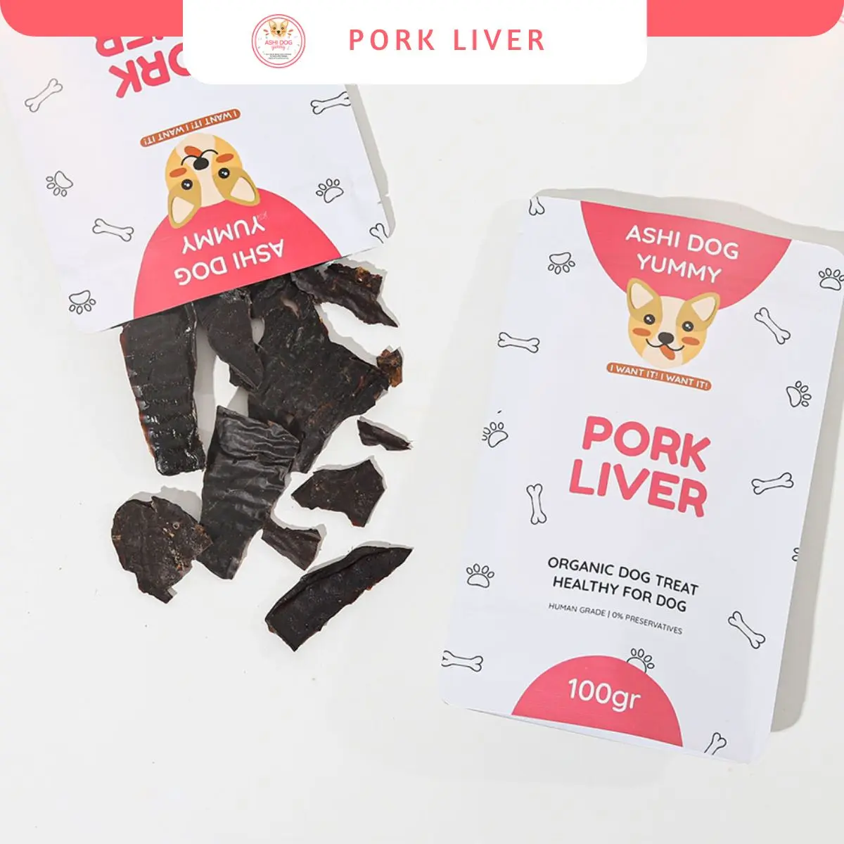 ASHI Dog Treat Jerky Pork Liver Snack Makanan Anjing Pork Liver for Dog / Hati Babi / Cemilan Anjing / Jerky