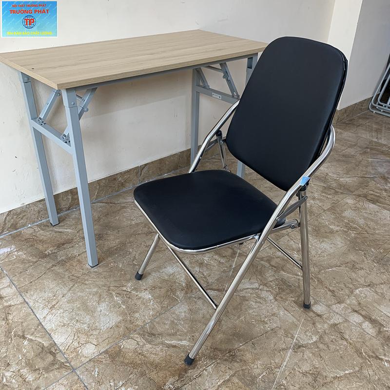 Product Introduction of Ghế gấp văn phòng lưng cao màu đen Trường Phát G04, ghế xếp INOX, đệm bọc pvc êm ái, gấp gọn dễ dàng, tiết kiệm không gian 2