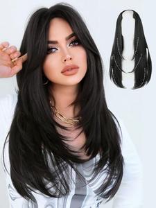 22 Inch Long Wavy Clip-in Layered Cut Hair Extensions, Synthetic Hair Extensions for Women, Striking Natural Fluffy Invisible Hairpieces for Daily & Party Hairstyle Decoration