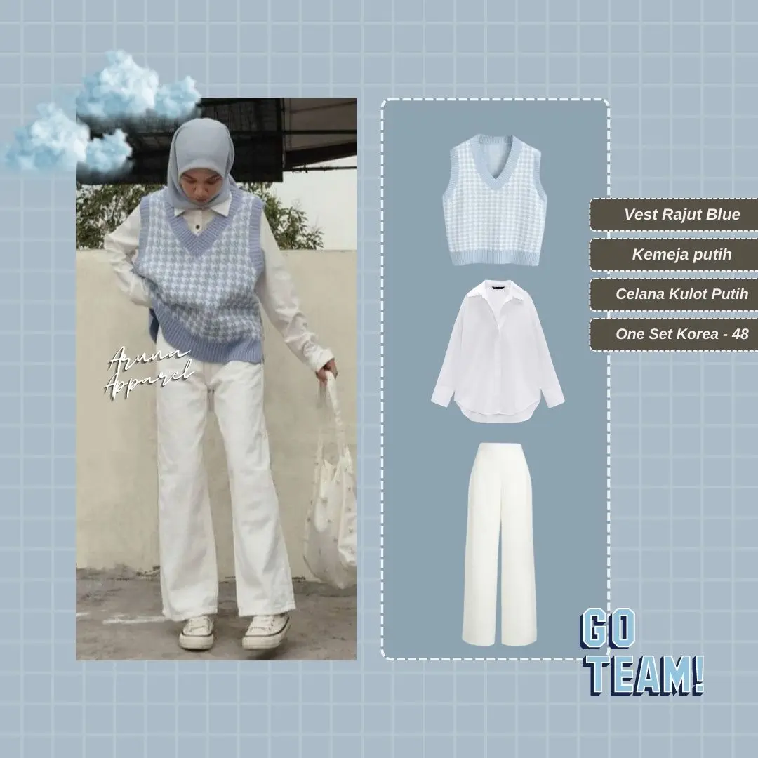 (PREMIUM) 3in1 Ocean Blue One Setelan Style, Outfit, Outfit Wanita // Vest Skyblue Set 48 Baju Celana Wanita Setelan Atasan Dewasa Panjang Casual Kulot Remaja Crinkle Linen