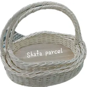 Paket 3pcs Keranjang Rotan Ombak Polos Tangkai Kokoh untuk Hantaran dan Wadah Parcel Buah Kualitas Terbaik Harga Murah