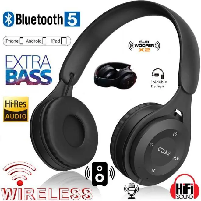 หูฟังแบบครอบหู หูฟังบลูทูธ เชื่อมมือถือ คอมพิวเตอร์ โน๊คบุ๊ค หูฟัง bluetooth บลูทูธ / ไร้สาย บลูทูธ สเตอริโอ หูฟังครอบหู หูฟังเกมมิ่ง Headphones สีดำ เหลือง