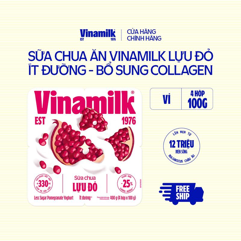 CHỈ GIAO THÀNH PHỐ LỚN BÁN KÍNH 10KM Sữa chua ăn Vinamilk Lựu đỏ ít đường 100g