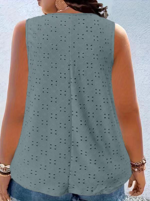 Plus Size Eyelet Embroidery Hollow Out Metal Decor Slim-fit Tank Top, Casual Sleeveless Top for Summer, Women's Plus Clothing for Daily Wear, Cute Summer Tops 6