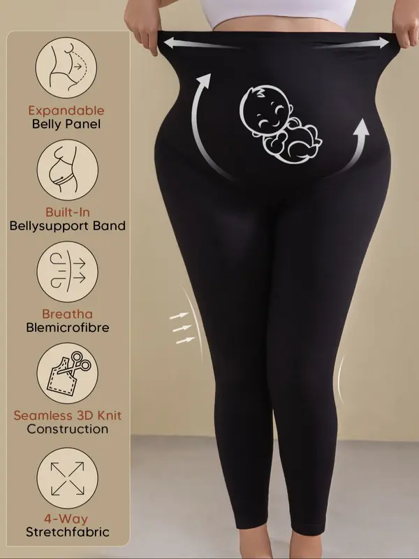 Women's Minimalist Solid Maternity Leggings, Pregnancy Plain High Waist Skinny Pants, Seamless Leggings for Daily Wear, Fashion Casual Maternity Pregnancy Bottoms for Women Lady, Pregnancy Clothes, Maternity Clothing 2