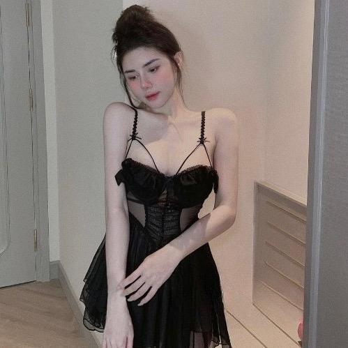 Váy ngủ ren mềm tiểu thư, cao cấp có đệm ngực M21 Nữ Đầm Ngủ Nhung