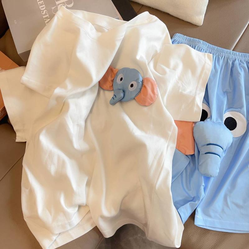 Product Introduction of Bộ Đồ Ngủ Mùa Hè, Phong Cách OOTD, Thiết Kế Hoạt Hình Cặp Đôi, ngắn Tay, Mỏng, Nam Và Nữ, Quần Đùi Mũi Voi Dễ Thương Và Vui Nhộn, Thích Hợp Cho Học Sinh, Bộ Đồ Mặc Nhà 4