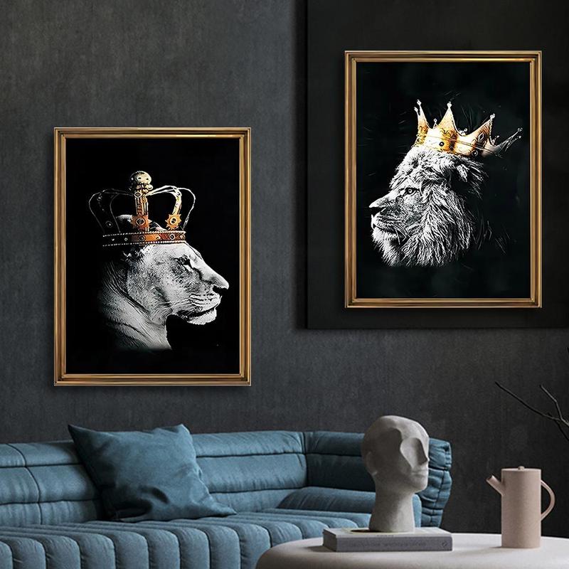 Lion Pattern Wall Art Painting without Frame, 2pcs/set Waterproof Canvas Decorative Painting for Home Living Room Bedroom 6