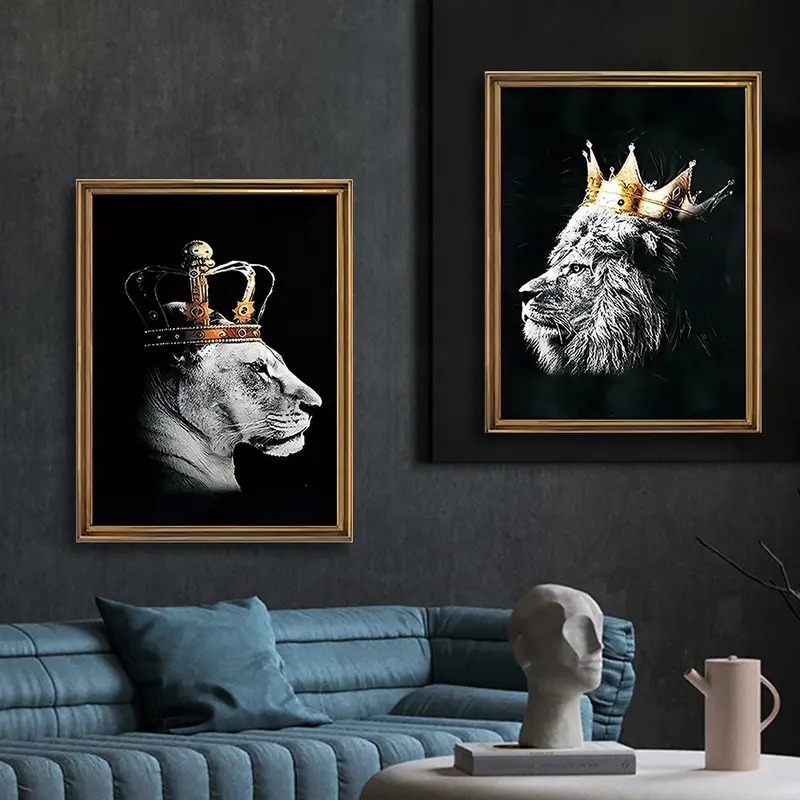 Lion Pattern Wall Art Painting without Frame, 2pcs/set Waterproof Canvas Decorative Painting for Home Living Room Bedroom 6