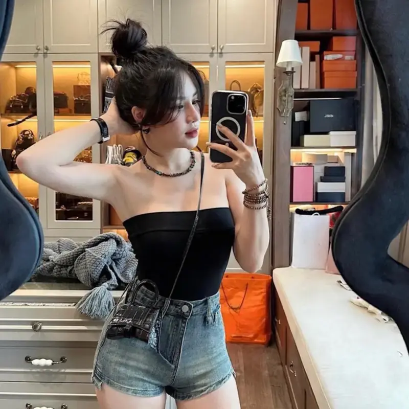 Quần socc jeans trơn ôm dáng cạp cao Co Giản -199/Kim Uyên BTQ 1