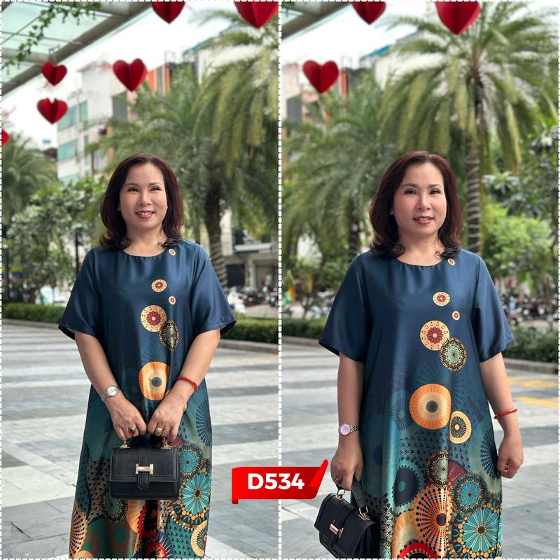 Đầm Trung Niên D534 Họa Tiết Hoa Văn 3D Cho Mẹ Đi Tiệc Chất Lụa Sang Trọng Thanh Lịch, Thời Trang Women Dress NP Clothing U60 6