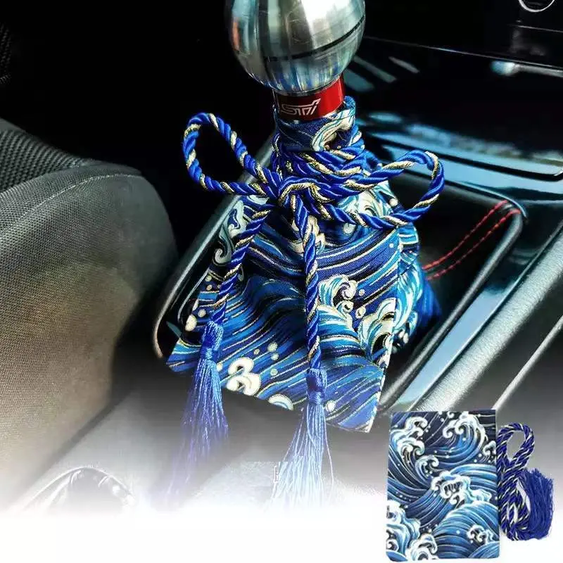 Asian Retro Style Modified Japanese Car Gear Fabric Decoration Set Dustproof Personality for Men and Women Gear Shift Knob Cover Car Interior Decoration Car Supplies