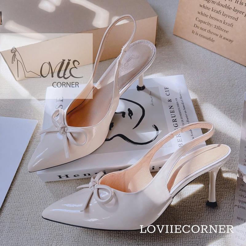 LOVIIECORNER - GIÀY CAO GÓT HỞ HẬU DÂY CHUN DA BÓNG BÍT MŨI NHỌN QUAI GẮN NƠ -GIÀY THỜI TRANG NỮ THIẾT KẾ SANG CHẢNH GÓT CAO 7 PHÂN - G241113 6