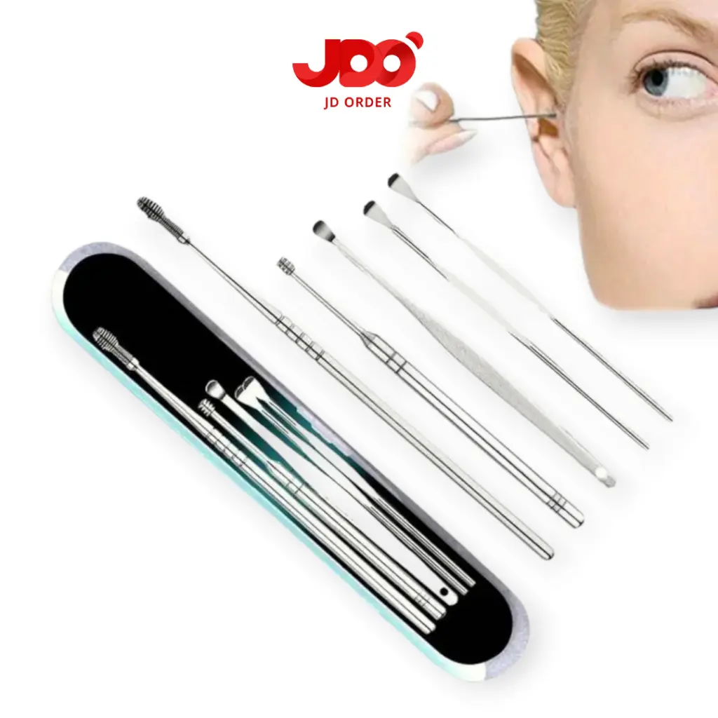 Clean Small Earwax Pembersih Telinga Stainless Korek Kuping Stainless Steel Removal Box Silver
