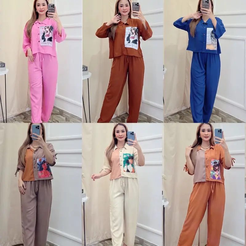 Set Crop Viral Kekinian Rayon Celana Tebal Setelan Wanita Baju Kulot Dewasa Panjang 0