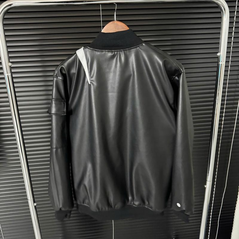 Áo Khoác Da Thêu Chữ A , Phối Túi Khoá Cho Nam Nữ Menswear Jacket 1