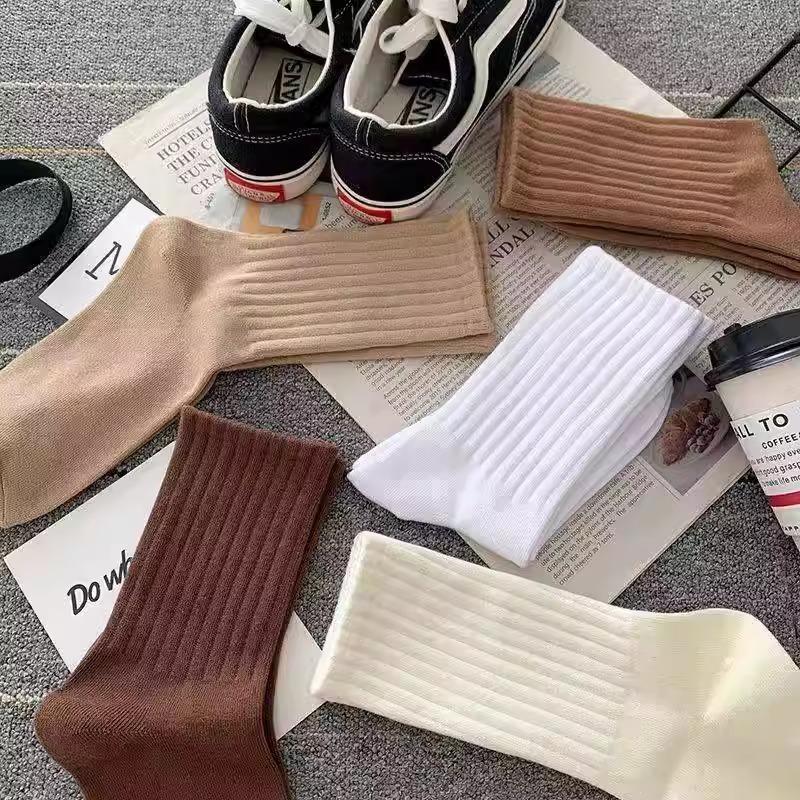 Combo 20 đôi tất vớ nam nữ cổ cao gân dày dặn màu bassic tông nâu Sport Cotton 4