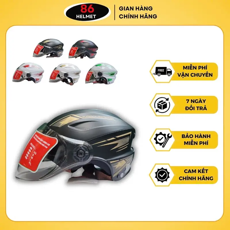 Nón Bảo Hiểm Nửa Đầu Sundy SD-1005D Dáng Thể Thao Nâng Tầm Phong Cách Nam - Đen Họa Tiết Vàng Phụ Kiện Helmet 0