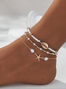 Women's Elegant Starfish & Shell Design Anklet, Fashionable Beaded Anklet for Beach Party Vacation, Casual Trendy Accessories for Women & Girls