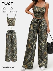 YOZY Women's Camo Print Cami Top & Pants Two-Piece Set, Casual Fashion Cozy Two Piece Outfits for Daily Outdoor Wear, Ladies Clothes for All Seasons