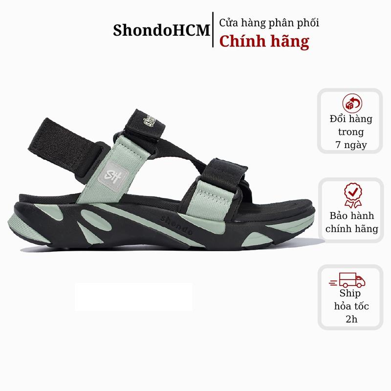 Giày sandals nam nữ Shondo F8 Ver 2 đen rêu F8M1124 Đế Bằng DéP
