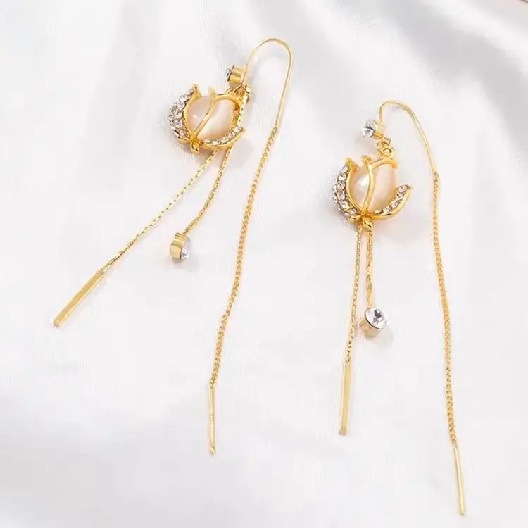 AT38 -Anting Wanita Korea Flower Mutiara Model Simpel dan Elegant 3