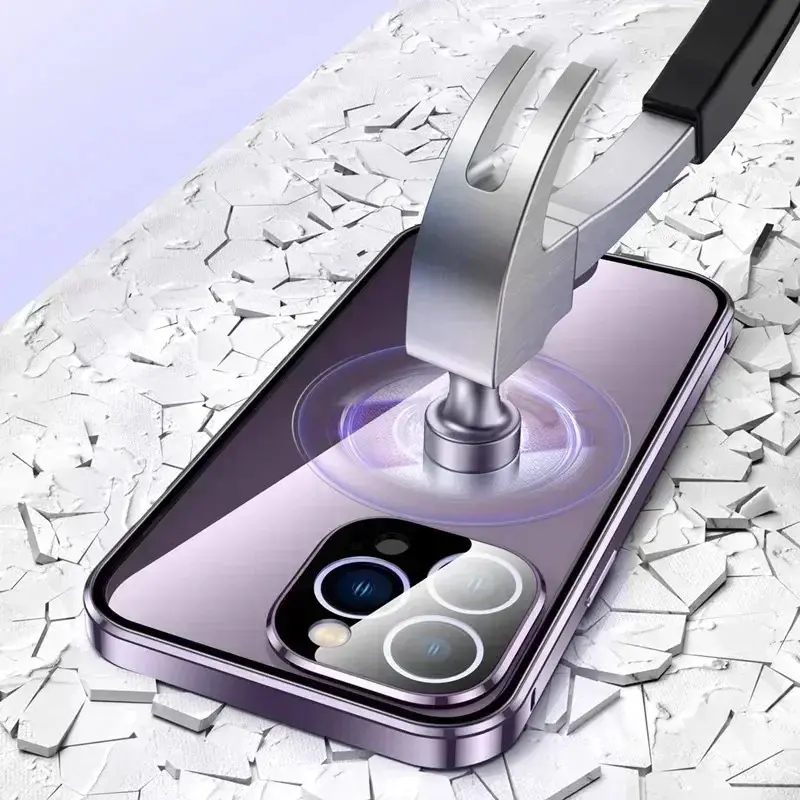 Ốp Kính Khóa Hai Mặt Từ Tính, Chất Liệu Kim Loại, Dành Cho iPhone 16, 15, 14, 13, 12, Pro Max, Plus, Bao Phủ Toàn Bộ 360 °, Ốp Chống Sốc Bảo Vệ 4