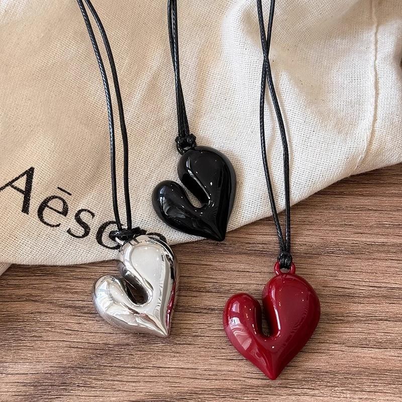 Vòng Cổ Có Thể Điều Chỉnh Dây Da Bất Đối Xứng Tình Yêu, Nữ, Thời Trang Hàn Quốc, Mặt Dây Chuyền Dây Chuyền Áo Len, Quà Tặng Trang Sức 5