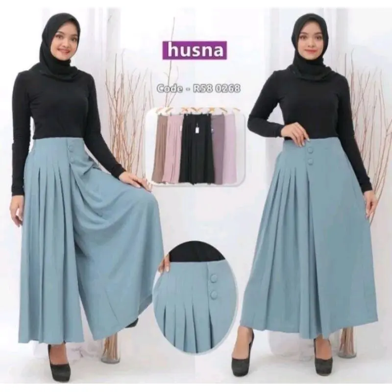 CELANA KULOT HUSNA ORIGINAL KANCING 2 CRINKLE AIRFLOW