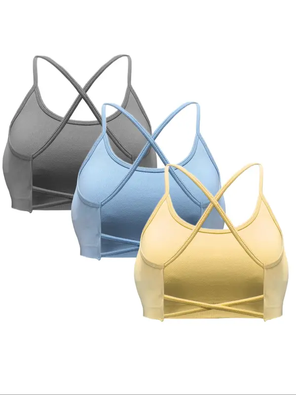 Women's Solid Criss Cross Backless Sports Bra, Breathable Comfortable High Stretch Sports Bra, Gym Clothes, Ladies Sportswear for Indoor Outdoor Wear 0