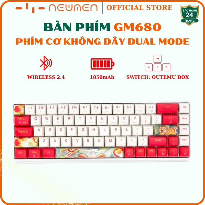 Bàn Phím Cơ Không Dây Dual Mode Newmen GM680,Layout 68 phím Hotswap,Đa Chế Độ Kết Nối,Tặng Thêm Keycap Rồng Hổ,BH 24M