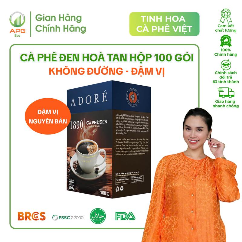  Cà Phê Đen Hoà Tan ADORÉ 1890 Cà Phê Đen Không Đường Đậm Vị Giúp Tỉnh Táo Hộp 100 Gói  100 Gói x 2g  
