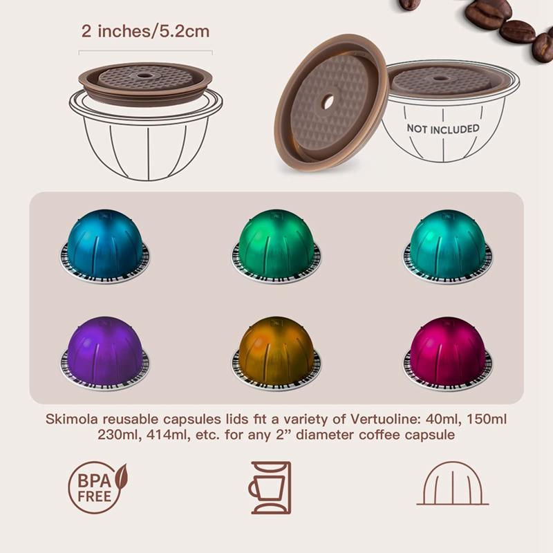 4Pcs Coffee Capsule Lids, Food Grade Silicone Caps for Nespresso Vertuo Pods, Vertuo Pod Lid for Refillable Nespresso 6