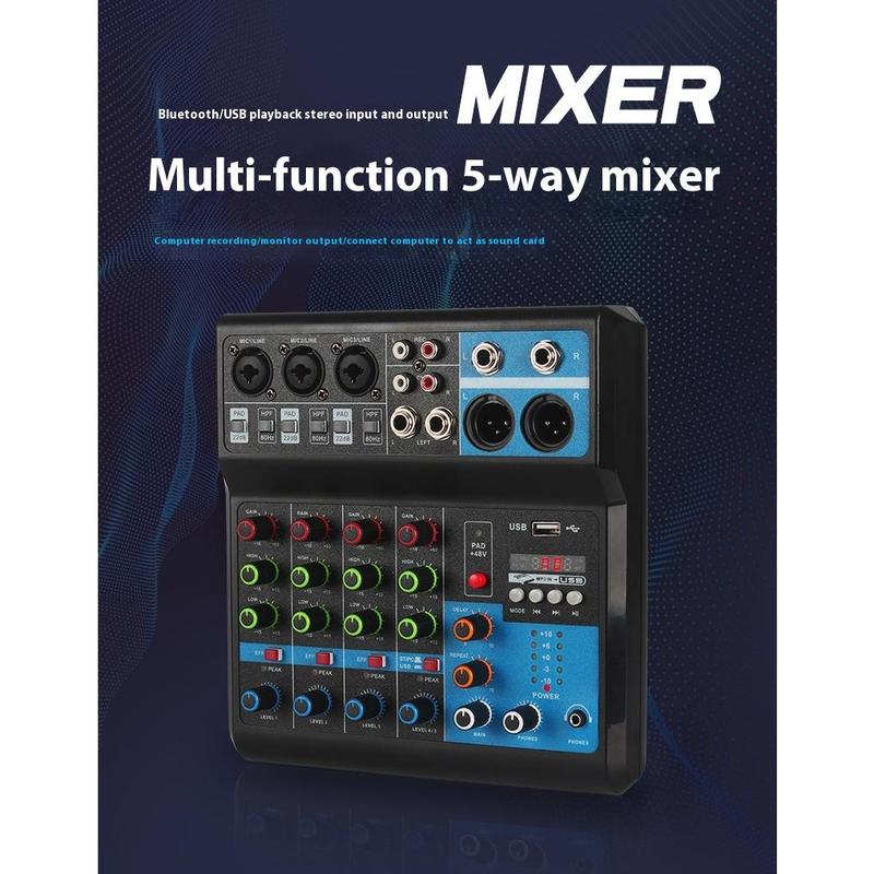 Mixer 5-way computer recording Free drive sound card Live home stage Bluetooth USB DJmixer mixer 7