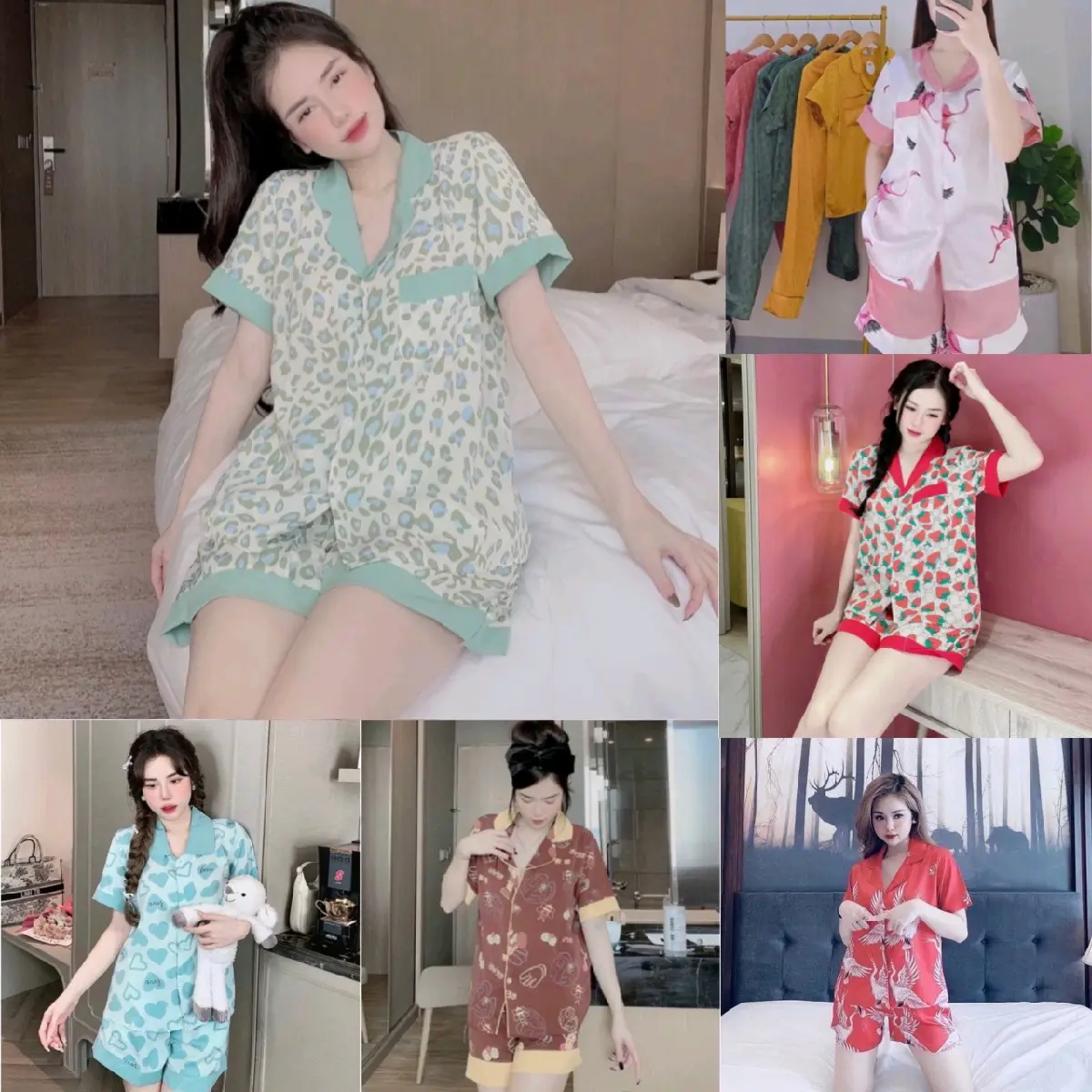 Bộ lụa đùi mango cổ sen nhiều mẫu - Pijama đùi mặc nhà chất lụa mango đùi Áo