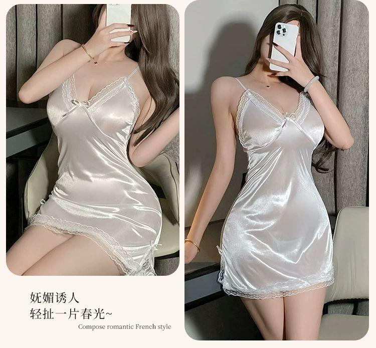 Product Introduction of Đồ Ngủ Gợi Cảm, Đệm Ngực Ren, Váy Ngủ Có Dây Đeo Mới, Phổ Biến, Lụa Lạnh Giả Mỏng, Phong Cách Dễ Thương Và Gợi Cảm, Thích Hợp Mặc Nhà, Váy Hai Dây 9
