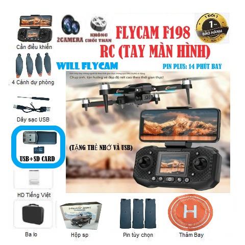 Flycam F198 RC New 2025 - Tay RC,2 camera,động cơ không chổi than Pin nâng cấp 2500mah cảm biến bụng