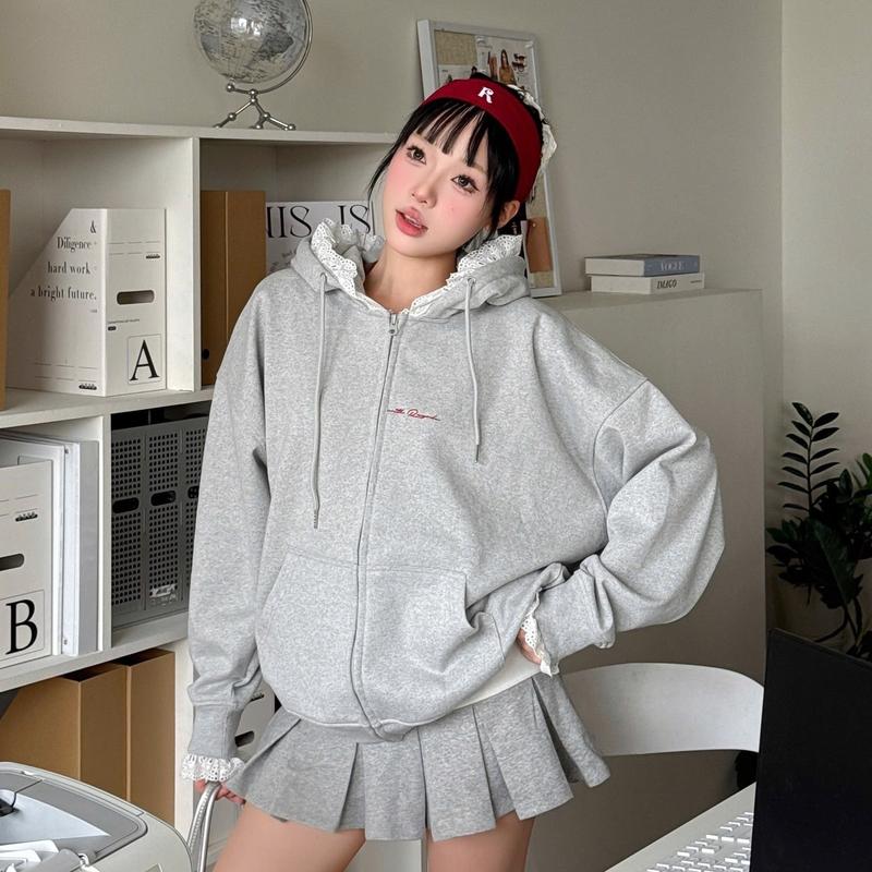 Áo khoác có nón Hoodie zip Dalla phối ren nón và tay form rộng Regods - Hoodie zip Dalla