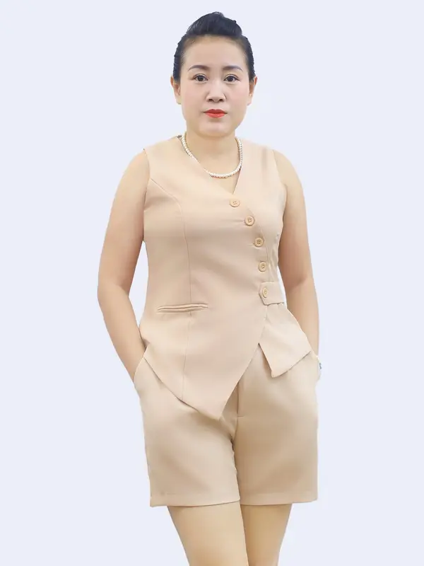 Set Bộ Nữ Gile Quần Ngắn Sang Chảnh,Thiết Kế Nút Gài,Thời Trang Mặc Nhà 1