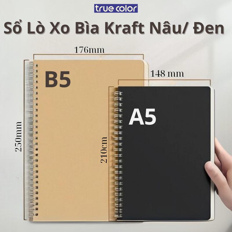 Sổ Tay Lò Xo Bìa Kraft Nâu Đen A5/B5 120 trang – Vở Kẻ Ngang/Ô Vuông, Giấy Chống Lóa 120 Trang Phong Cách Tối Giản sổ  ohuhu muji 2025  planner sổ  giấy vở  học