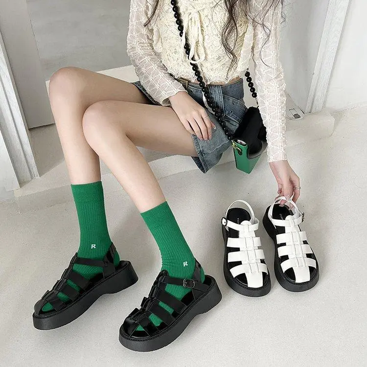 Baotou French woven girly platform Roman sandals