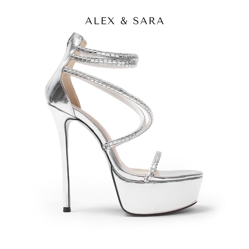 LT18- Giày đúp hoa hậu mũi tròn dây đá ngang quai chéo đi sự kiện, catwalk Alex Sara