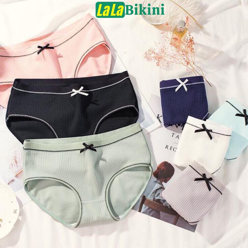 COMBO 5 Quần lót nữ cotton gân tăm phối viền đen đính nơ xinh chip kháng khuẩn thoáng mát Women 5
